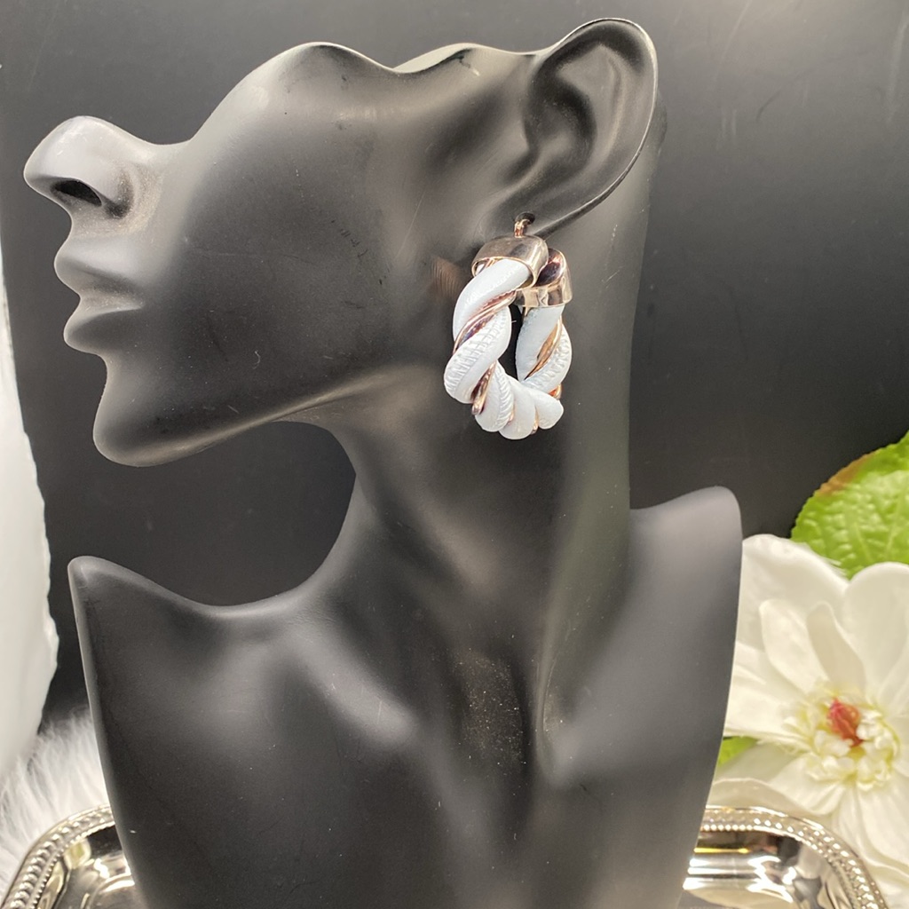 Botegga Veneta Lt Blue Leather & Silver Twisted Hoop Earrings Euc